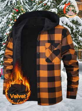 Men's Plaid Sherpa-Lined Hooded Jacket, 2025 New Winter Warm