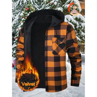 Men's Plaid Sherpa-Lined Hooded Jacket, 2025 New Winter Warm