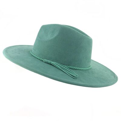 Suede Top Hat 9.5cm Wide Brim Fedora Hat Men Women Autumn Wi