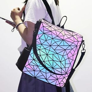 Fashion Women's luminous Backpack PVC holographic geometric