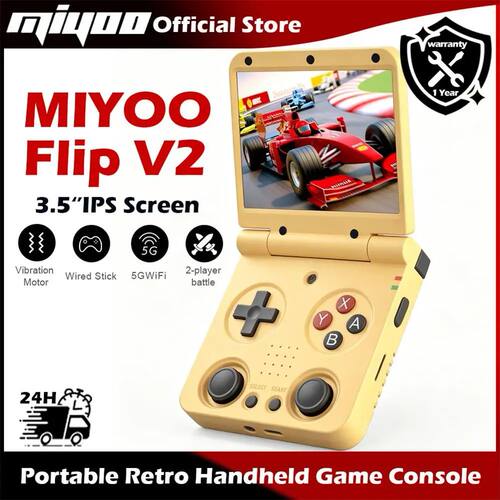 MIYOO Flip Handheld Game Console 3.5''IPS Screen Retro Compa