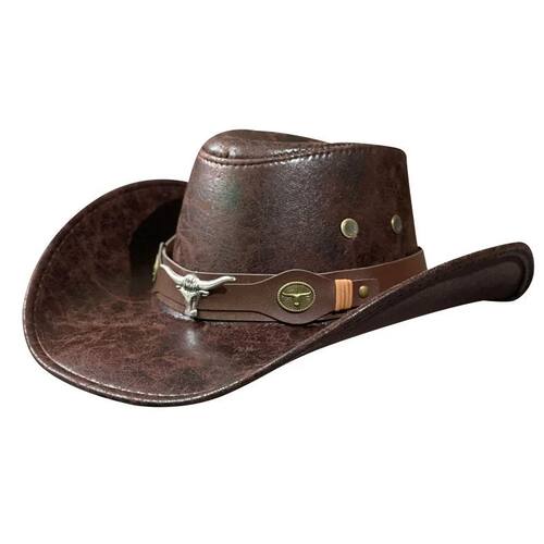 Western Cowboy Hat Ox Head Belt Rivet Fedora Cap For Men Wom