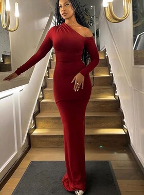 Women's Dresses Autumn New Sexy One-Shoulder Red Dress Sreet