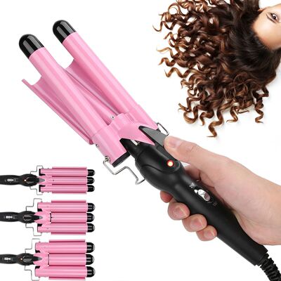 3 Barrel Curling Iron Wand Adjustable Hair Curler Waver Crim