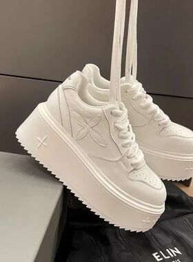 2025 New Thick Bottom White Leather Shoes Women Sneakers Lea