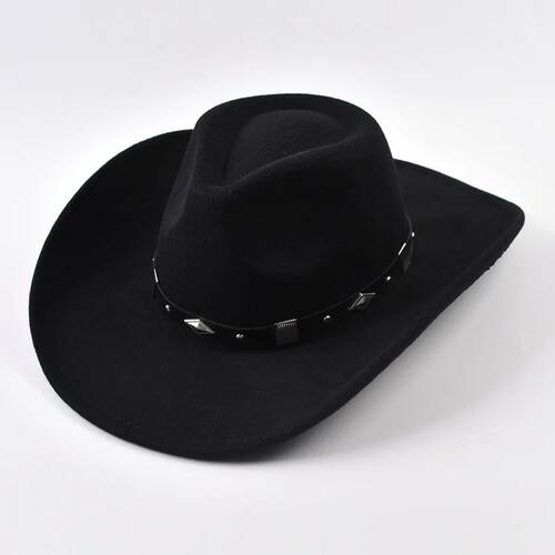Winter Big Brim Western Cowboy Hat  Belt Decor Jazz Fedora H