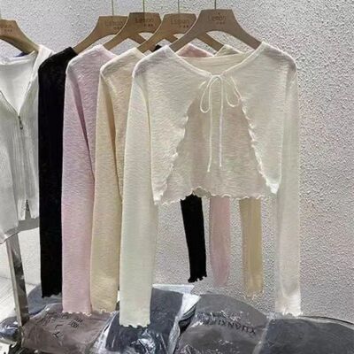 Summer Women Thin Sunscreen Cardigan Lace-up Knitwear ops Fe