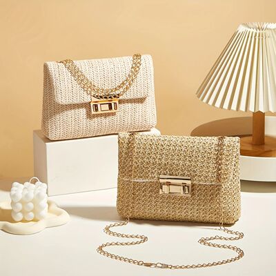Woven Straw Handwoven Women's Shoulder Bag, Fashion Solid Co