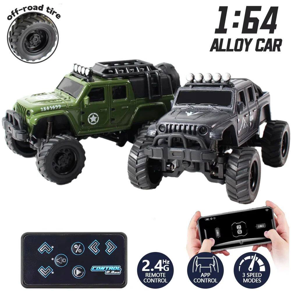 App Control Alloy RC Cars with LED Light 2.4G 1:64 2WD Off-R