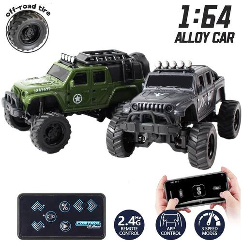 App Control Alloy RC Cars with LED Light 2.4G 1:64 2WD Off-R