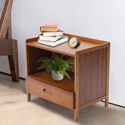 Nightstand With Drawer And Open Shelf, Bamboo Bedside Table,
