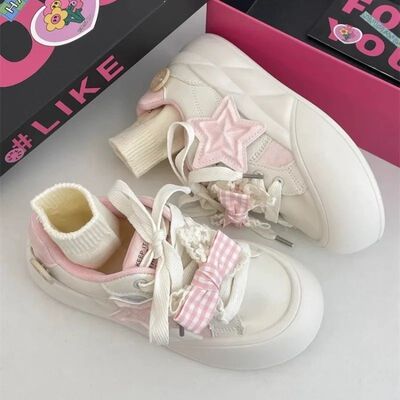 Cute Star Design Sneakers for Female Students Pink Bowknot T