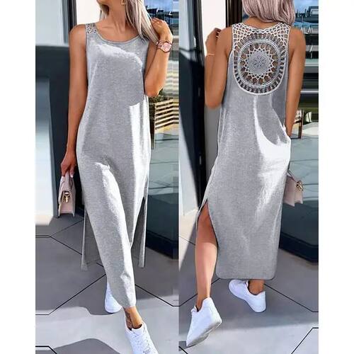Summer Sleeveless Hollow Sexy Loose Dress Women Fashion Slit