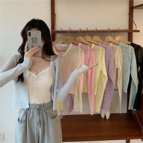 Sunscreen Cardigan Thin Women Ice Silk Knitted Tees Perspect