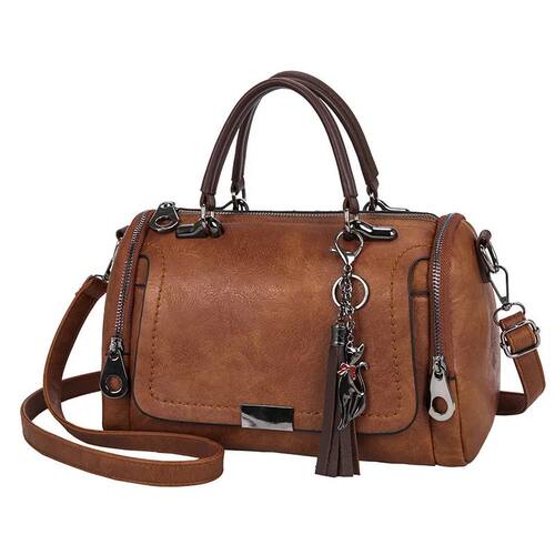 Tassel Decor Women's Large Capacity Shoulder Bag Fashion Zip