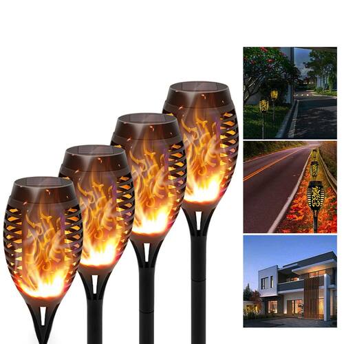 4/6/8/12Pcs Solar Flame Torch Light LED Flickering Outdoor D