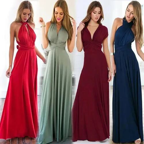 Sexy Women Multiway Wrap Convertible Boho Maxi Club Red Band