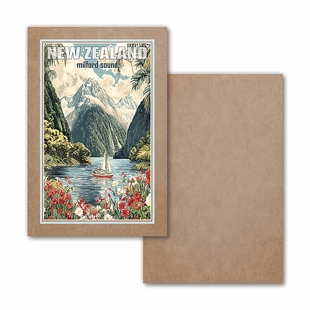 COLORMASH原创插画 新西兰旅行纪念明信片 米尔福德海峡 单面牛皮