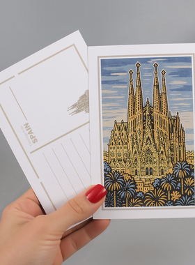 COLOR MASH原创插画艺术明信片西班牙圣家堂旅游纪念品欧洲风情