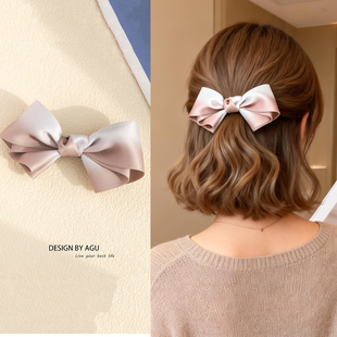渐变高级感蝴蝶结后脑勺发夹新款简约经典弹簧马尾夹半扎发顶夹