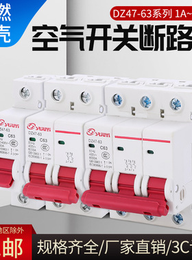 聚亿空气开关63A32A25A16A家用断路器DZ47-63小型断路器家用空开