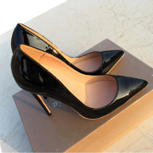 工作鞋 2021新款 女细跟职业舒适10CM尖头浅口通勤鞋 高跟鞋 黑色正装