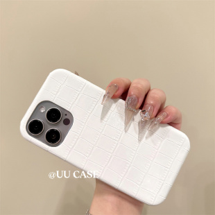 好仙仙~白色优雅纯欲适用极简iPhone16promax苹果15Pro手机壳13/14清纯12Pro情侣max保护套皮质鳄鱼纹高级感