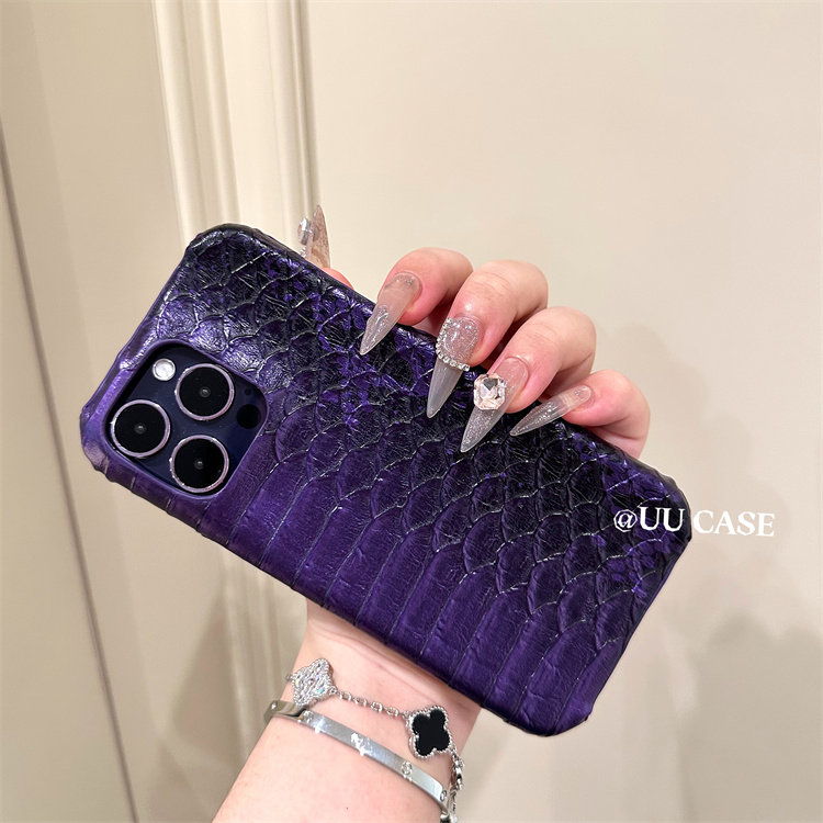 原创小众设计时髦高贵加仑紫极简高级感15promax皮质手机壳1