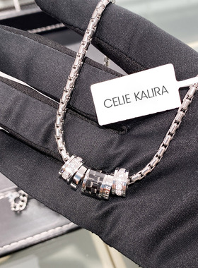 冷淡风镶钻碳纤维转运珠项链