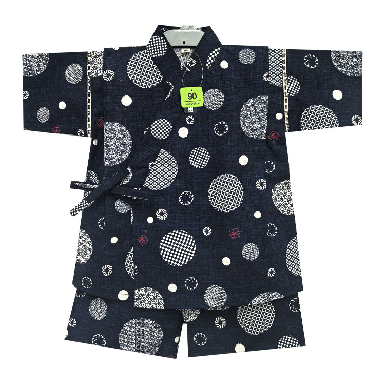 纯棉日本甚平浴衣儿童和服套装宝宝睡衣圆圈男孩汗蒸服亲子家居服