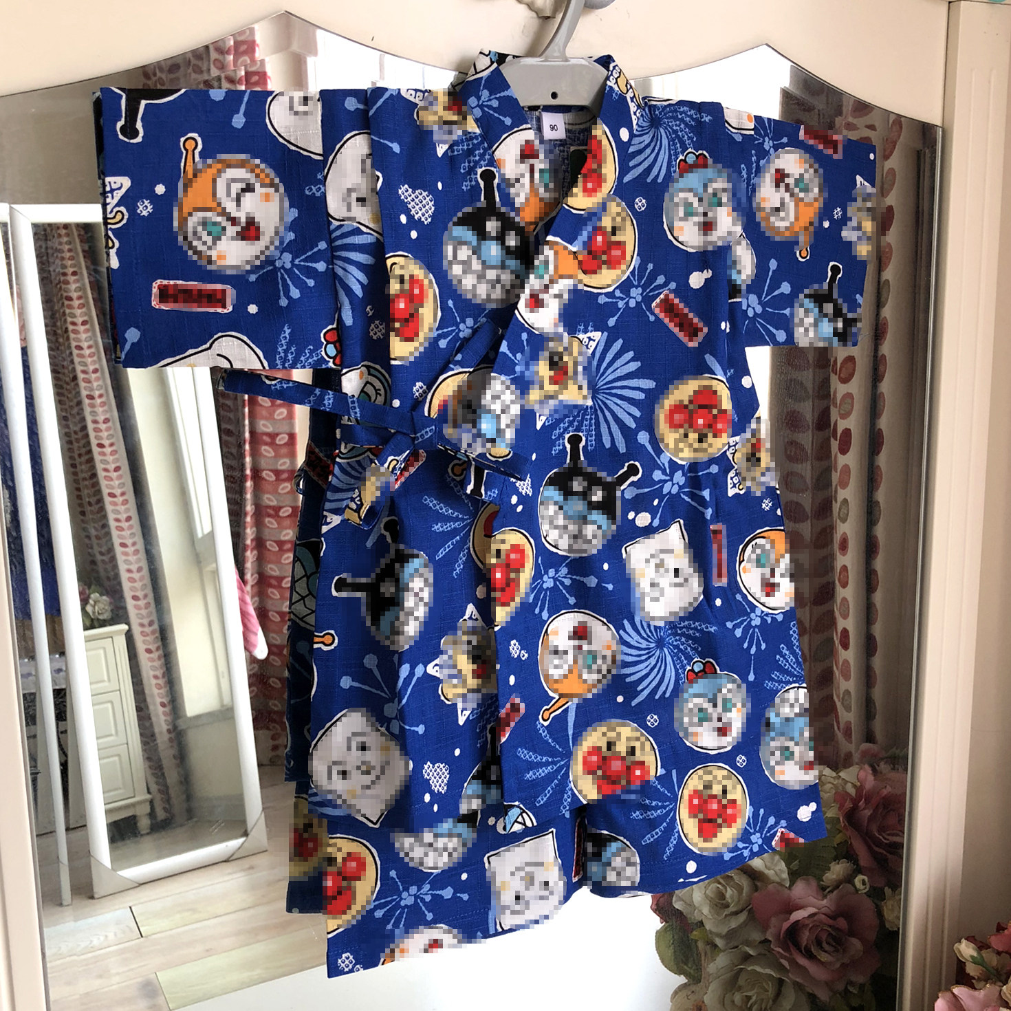 日本纯棉儿童浴衣和服卡通宝宝睡衣短袖家居服偏襟汗蒸温泉服演出