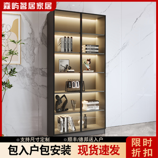 书柜带玻璃门置物柜展示柜家用客厅立柜储物柜现代书架收纳柜定制