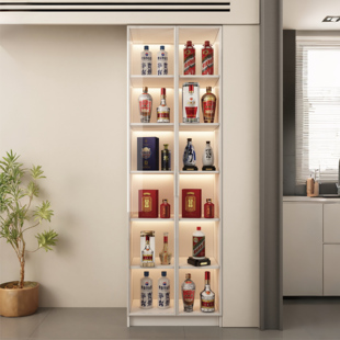 客厅玻璃多功能靠墙一体酒柜展示柜家用轻奢高档置物架木质透明