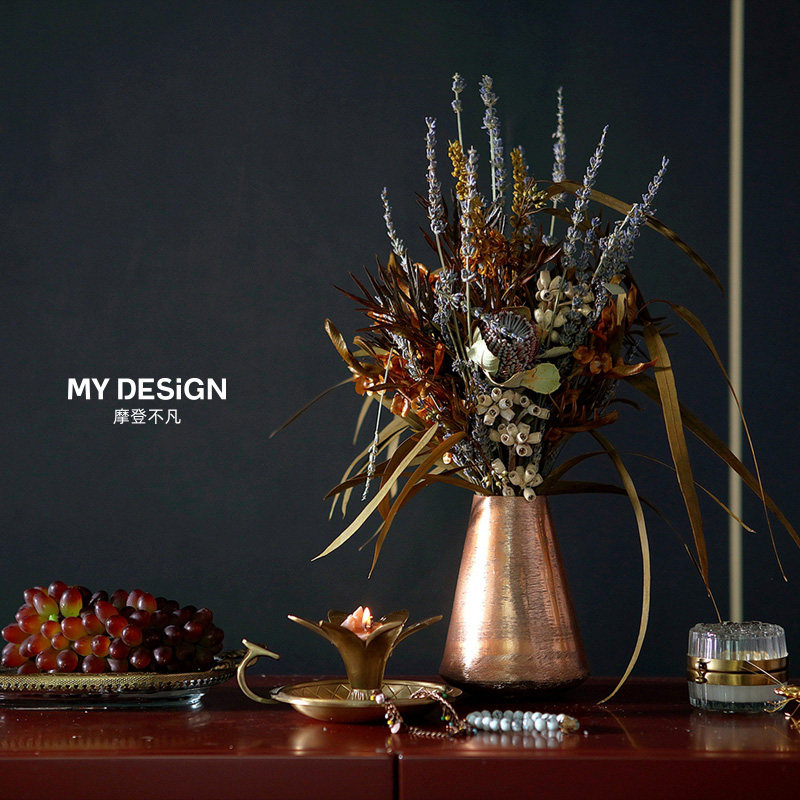 印度进口铝制花瓶花艺轻奢餐桌花器玄关花插家居软装工艺饰品摆件