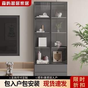 玻璃门柜带门落地置物柜电视柜旁边展示柜客厅木柜储物柜立柜窄柜