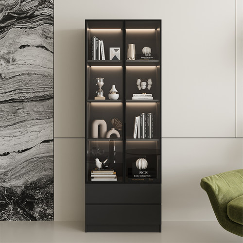 家用书柜带玻璃门储物柜展示柜组合储物柜立柜展示柜收纳柜置物柜