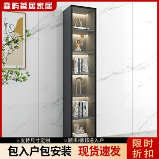 窄立柜玻璃门书柜储物柜格子柜带门展示柜小木柜置物柜定制小柜子