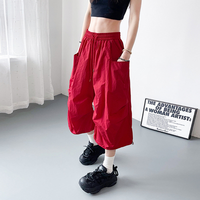 冰丝速干裤女2025春夏季大码胖mm显瘦遮肉登山运动工装七分裤女