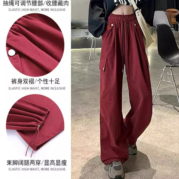 灰色工装裤女款夏季薄款2025新款爵士舞大口袋小个子降落伞裤子