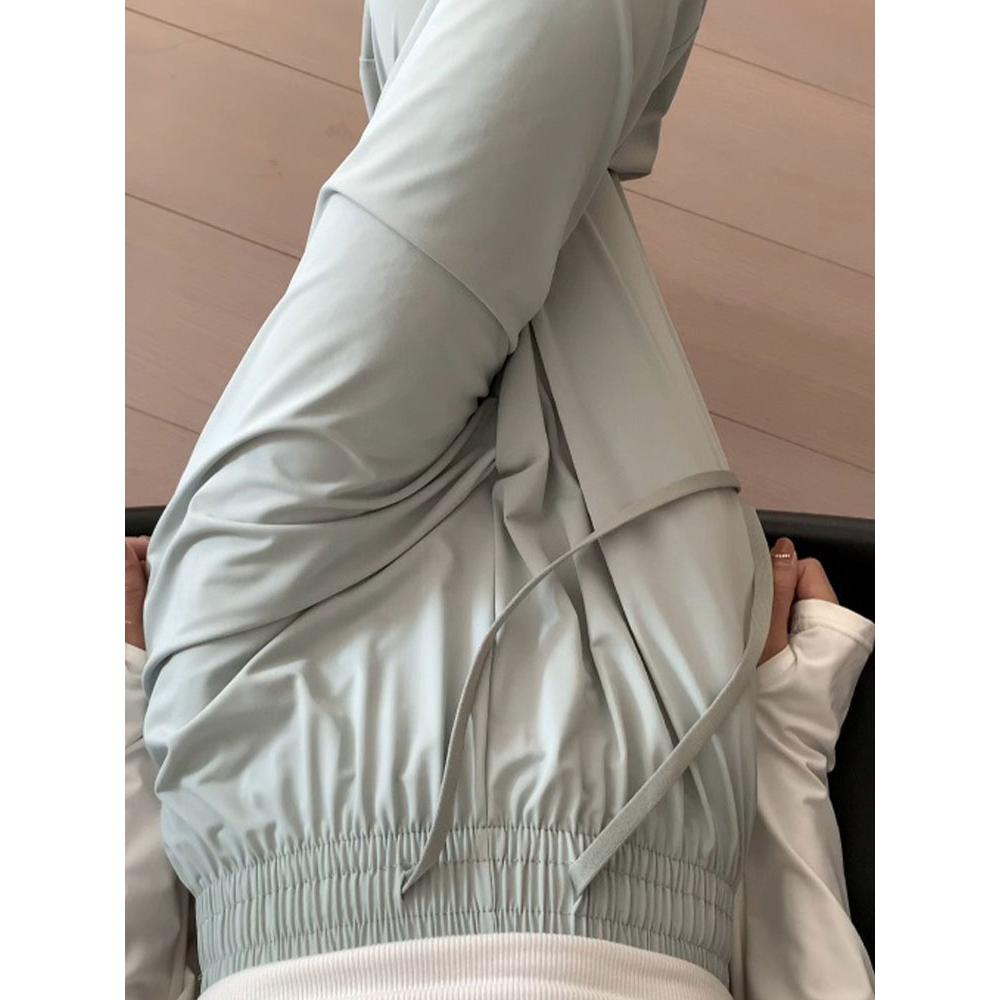 冰丝防晒裤女夏季薄款高腰垂感休闲直筒绿色窄版小个子凉凉阔腿裤