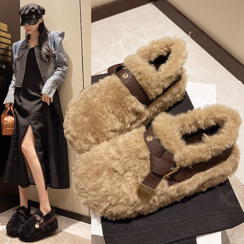 日本毛毛鞋女外穿2026年春秋新款百搭厚底一脚蹬豆豆鞋加绒棉鞋子,女鞋,毛毛鞋,淘宝优惠券,粉丝福利购,淘宝优惠卷