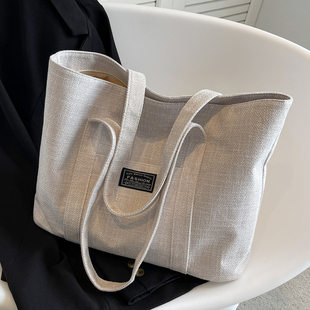日本大容量棉麻包包2025通勤妈咪包时尚加厚帆布包学生单肩托特包