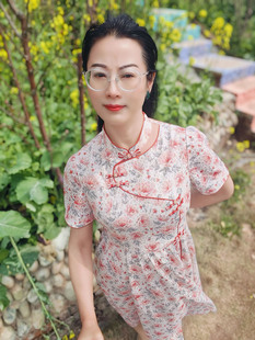 6078新款飘逸大摆长裙立领旗袍古典镂空收腰显瘦拼接蕾丝连衣裙