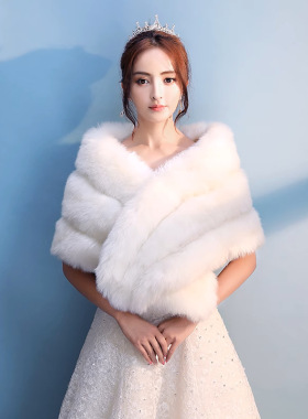 新款大码仿皮草冬季保暖披肩婚纱礼服披肩围巾结婚新娘加厚外套