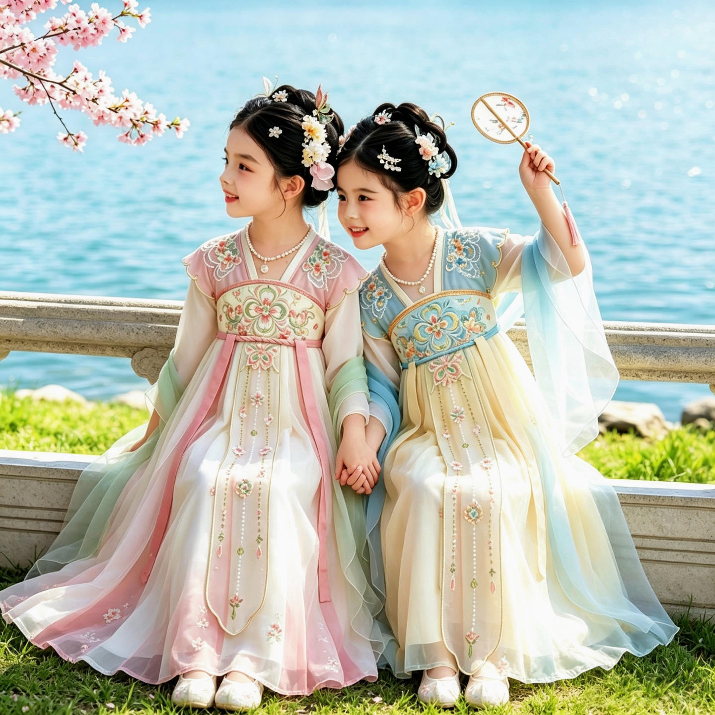 中秋汉服女童汉服连衣裙新款国风超仙襦裙女孩唐装飘逸古装中国风
