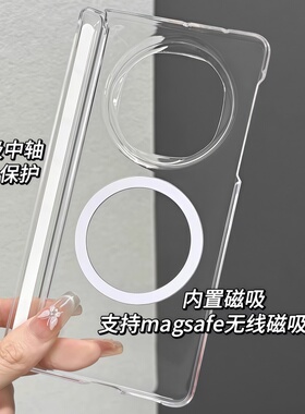 适用三星Galaxy W25折叠屏PC透明中轴壳Flip7手机壳Pura X Mate80RS X7保护套Xfold5贴皮FindN5商务nova Flip