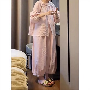 全棉家居服套装 纯棉睡衣女春秋季 韩版 长袖 ins学生夏月子服冬 新款