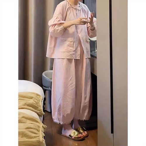 纯棉睡衣女春秋季新款长袖韩版全棉家居服套装ins学生夏月子服冬