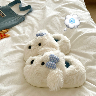 冰岛蓝狗狗~!显白ins可爱包跟棉鞋女居家厚底加绒保暖毛毛棉拖鞋