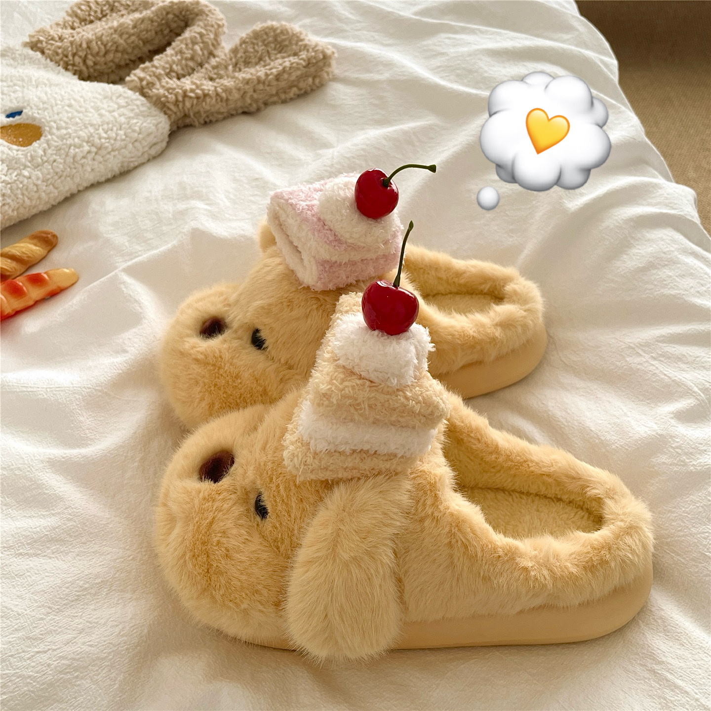 贪吃小狗~！黄油蛋糕ins可爱棉拖鞋女居家保暖加绒厚底毛毛拖鞋潮